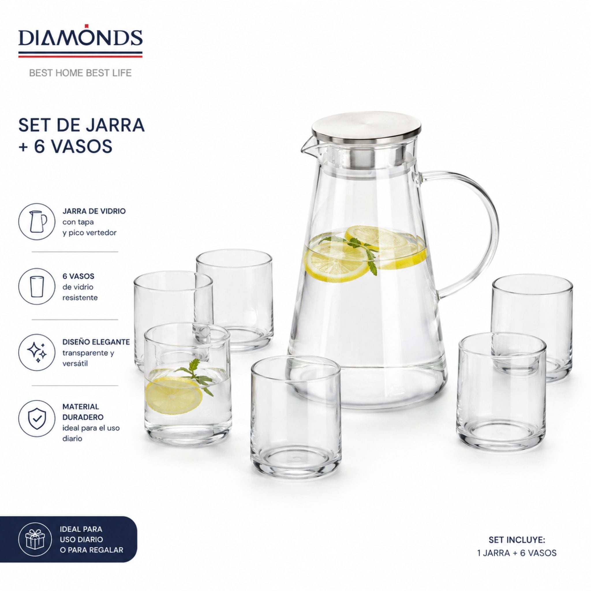 Set Jarra De Vidrio Borosilicato + Vasos