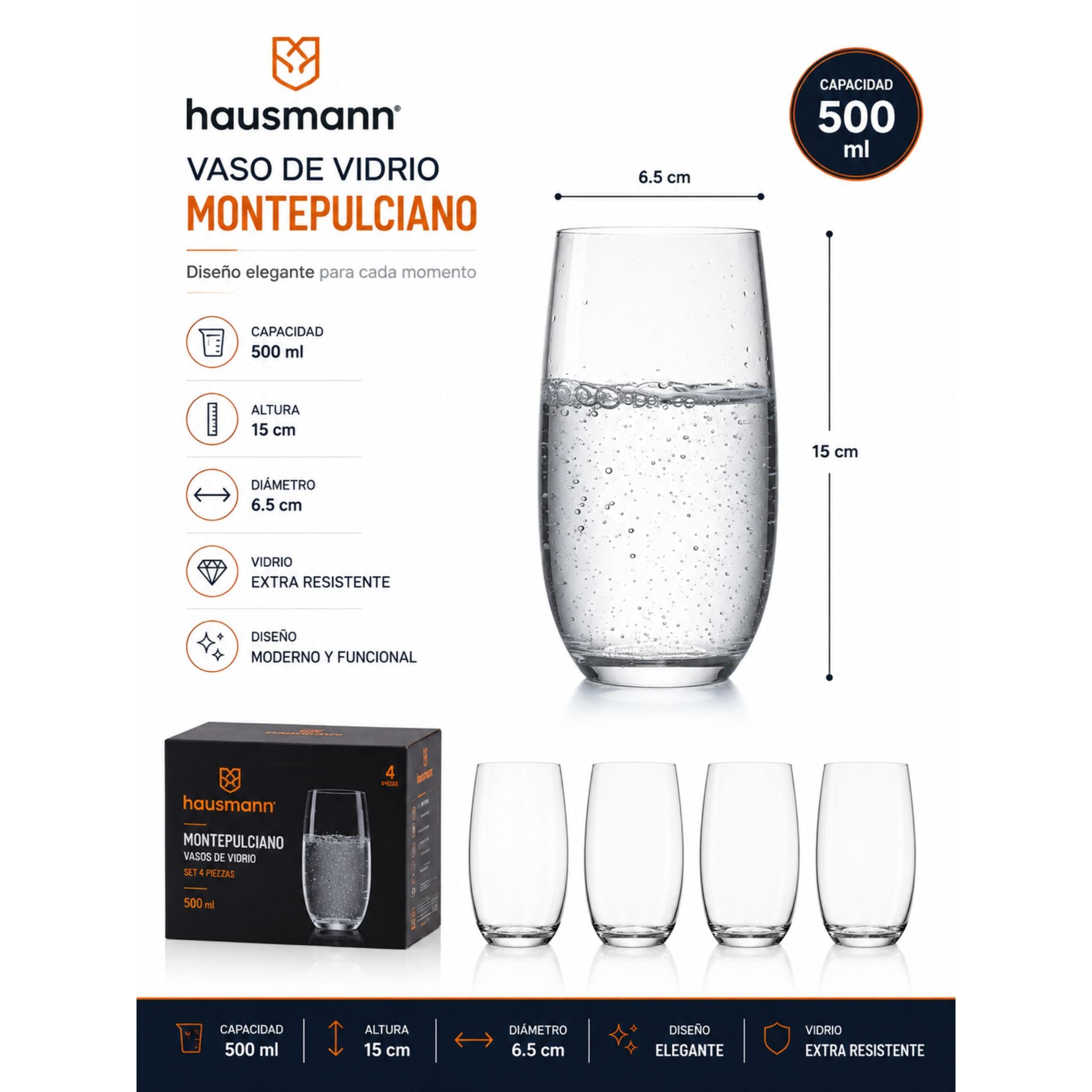Vasos De Vidrio Alto Hausmann X4